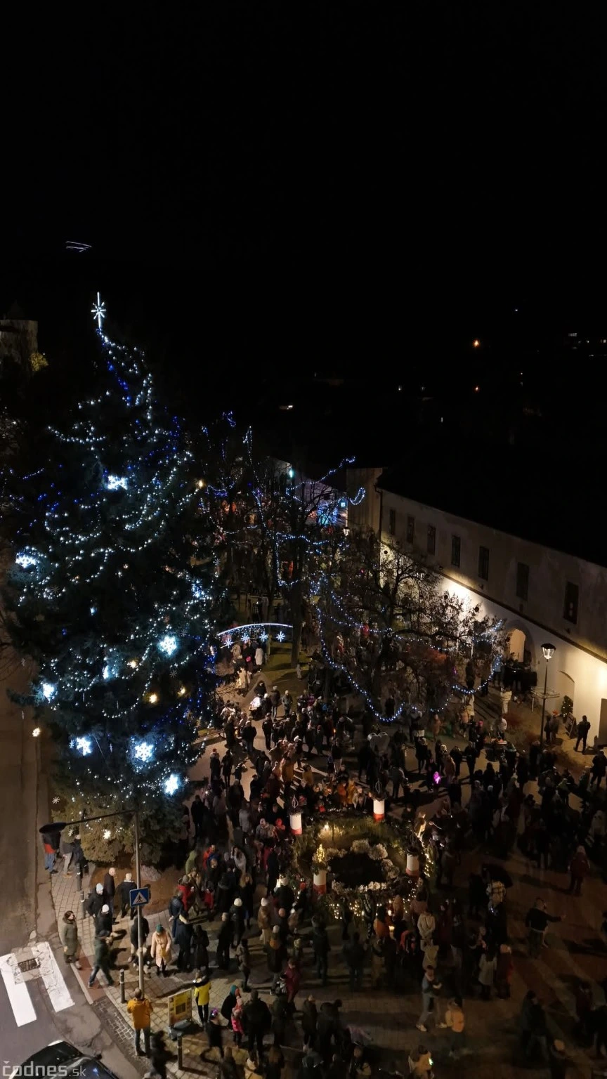 Illuminated Christmas tree and visitors in Bojnice