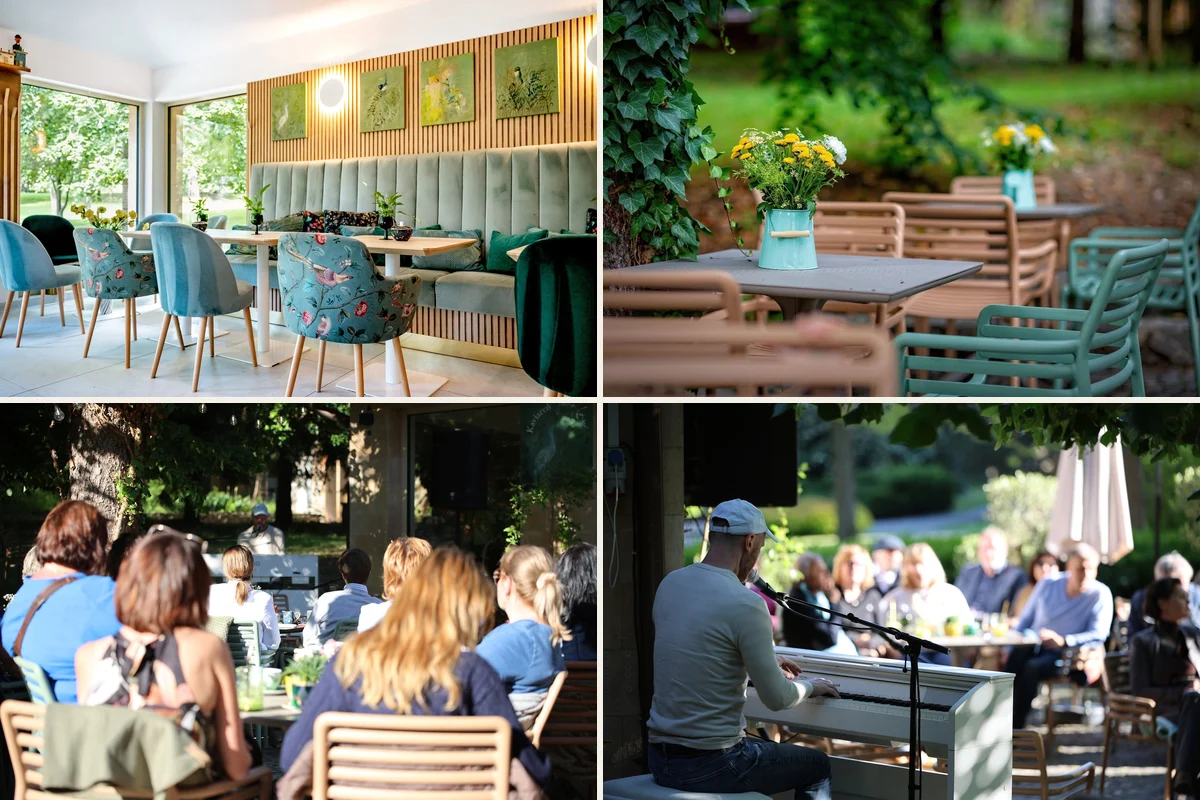 Jedna báseň – café setting beside the castle