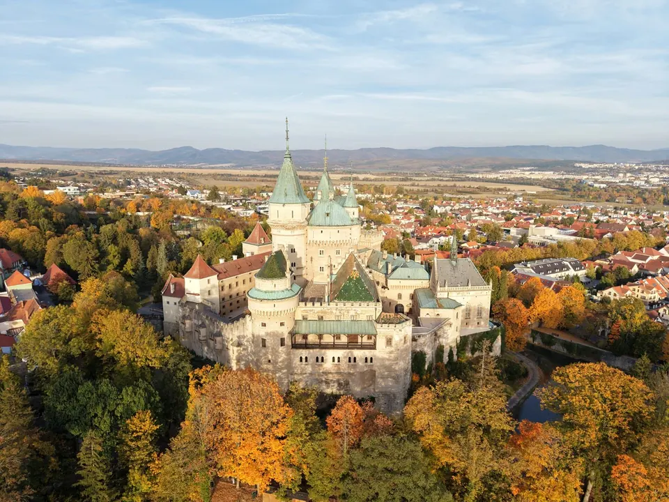 Bojnice Castle and the surrounding town in autumn colours
